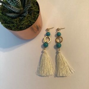 Ivory tassel earrings w/ turquoise beads